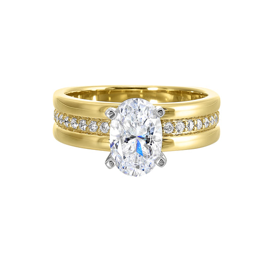 Marks 89 Side Stone Modern Natural Diamond Semi-Mount Engagement Ring in 14 Karat White - Yellow with 18 Round Diamonds, totaling 0.16ctw