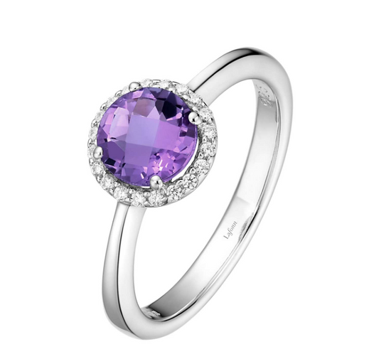 Color Gemstone Ring in Platinum Bonded Sterling Silver White RO Amethyst