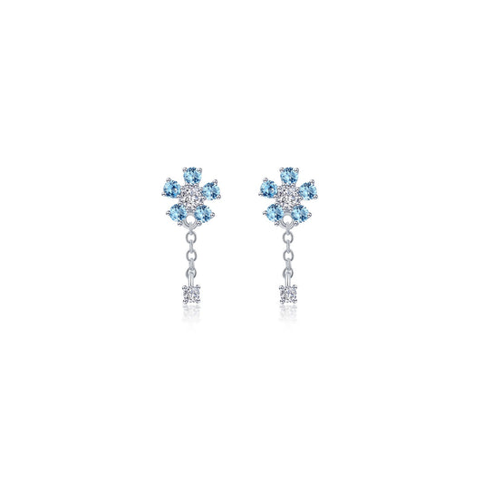 Stud Color Gemstone Earrings in Platinum Bonded Sterling Silver White with 10 Round Simulated Blue Topaz