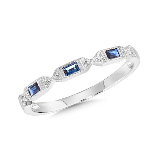 Color Gemstone Ring in 14 Karat White with 3 Baguette Sapphires 0.12ctw