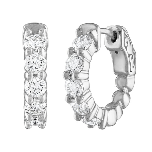 Huggie Natural Diamond Earrings in 14 Karat White with 1.00ctw Round Diamonds