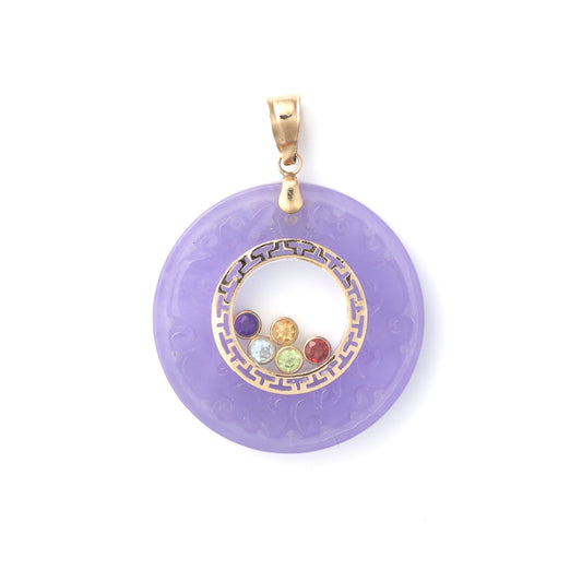 Circle M Estate Collection Color Gemstone Necklace in 14 Karat Yellow with 1 Coin Lavendar Jade