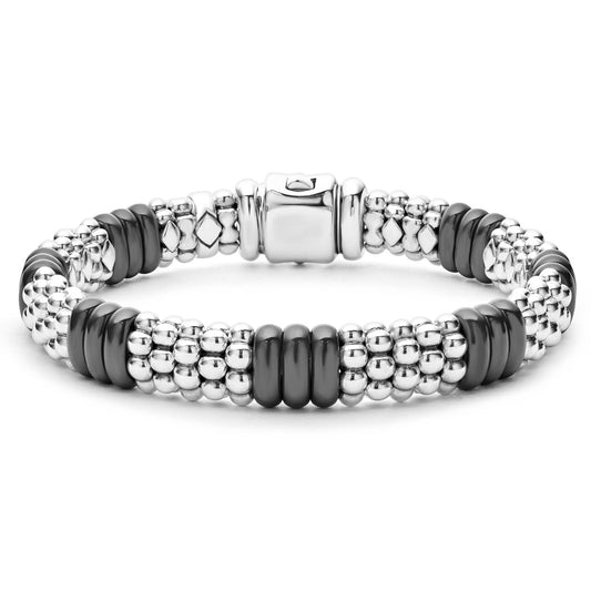 Lagos Black Caviar Collection Caviar Bracelet (No Stones) in Sterling Silver - Ceramic White - Black