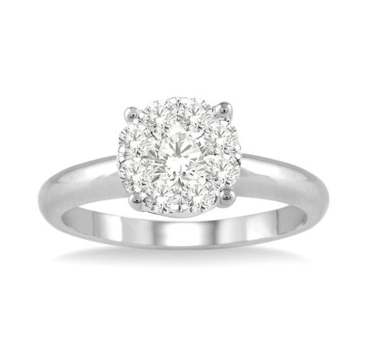 Solitaire Cluster Natural Diamond Complete Engagement Ring in 14 Karat White with 9 Round Diamonds, totaling 0.25ctw