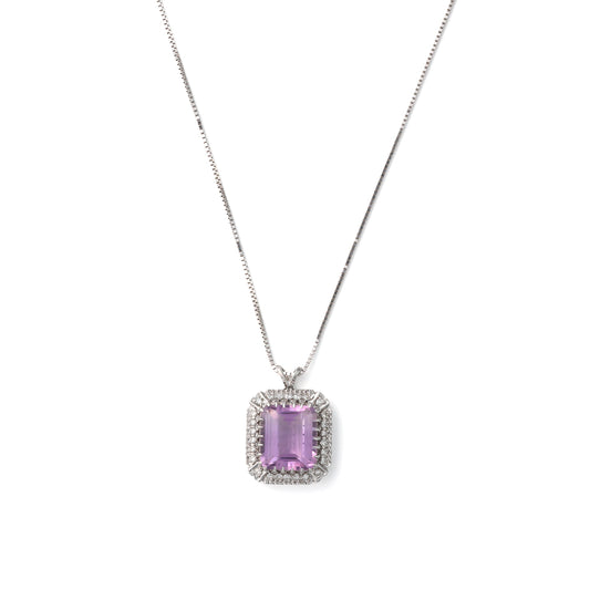 Pendant M Estate Collection Color Gemstone Necklace in 14 Karat White with 1 Emerald Amethyst 13.94mm-13.94mm