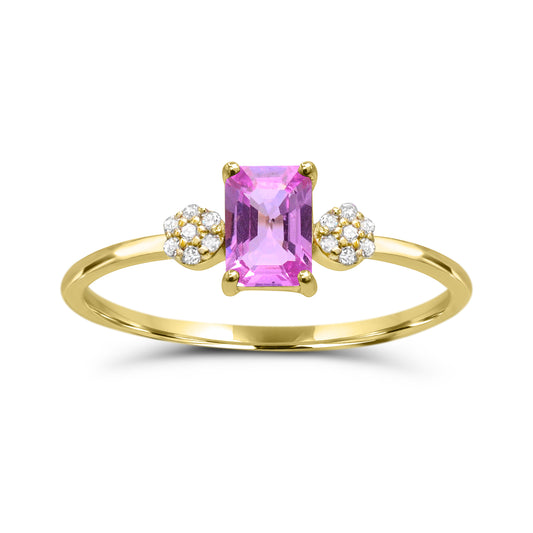 Color Gemstone Ring in 10 Karat Yellow with 1 Emerald Pink Sapphire 6mm-6mm