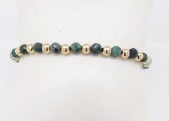 Stretch Color Gemstone Bracelet in Gold Filled Yellow Round Emerald