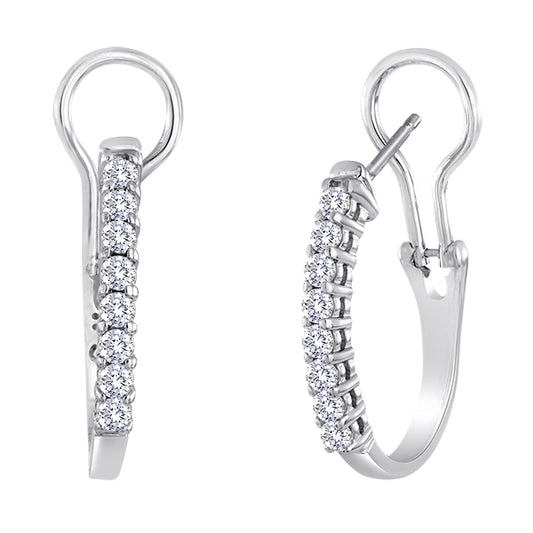 Medium Hoop Natural Diamond Earrings in 14 Karat White with 0.90ctw G/H SI1 Round Diamonds