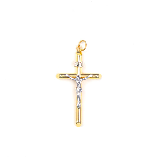 M Estate Collection Cross Necklace (No Stones) in 14 Karat White - Yellow