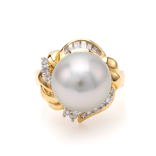 ReMARKable Estate M Estate Collection Color Gemstone Ring in 18 Karat Yellow Gold with 1 Round Pearl 12mm