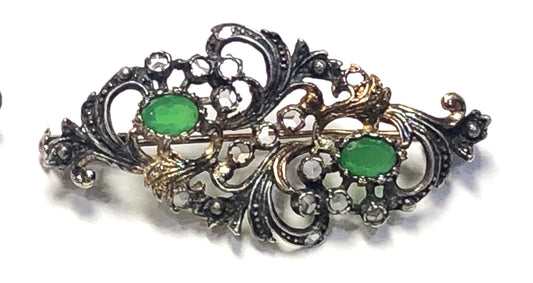 Georgian Period Circa1780-1837 Two Tone 18 Karat Yellow Gold and Sterling Silver Filigree Pin