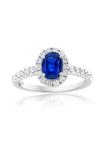 M Precious Color Collection Color Gemstone Ring in 14 Karat White with 1 Oval Sapphire 0.85ctw