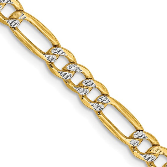 22" Figaro 3.9mm Chain in 14 Karat White - Yellow