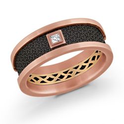 Natural Diamond Men's Wedding Band in Carbon Fiber - 14 Karat Black - Rose with 0.05ctw H/I SI2 Princess Diamond