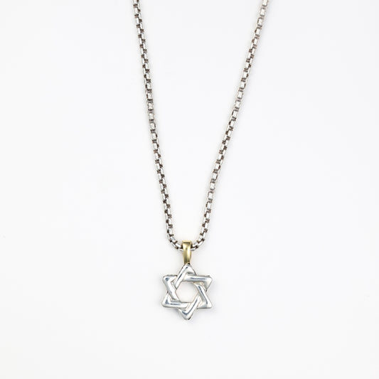 M Estate Collection Star of David Necklace (No Stones) in Sterling Silver - 18 Karat White - Yellow