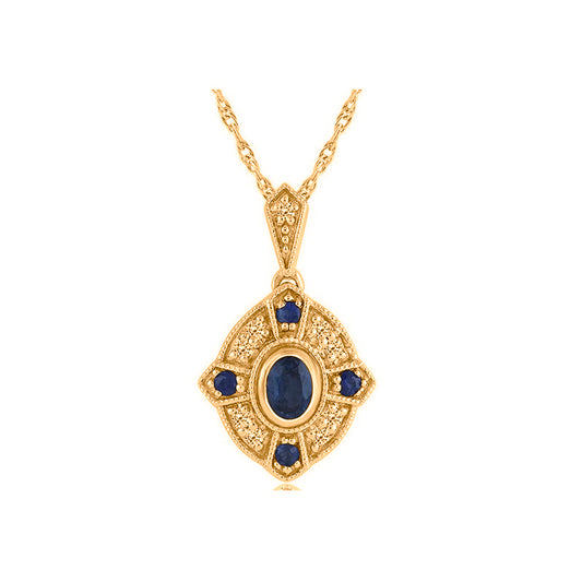 Equity Diamond Brokers Pendant Color Gemstone Necklace in 14 Karat Yellow Gold with 5 Various Shapes Sapphires 0.33ctw