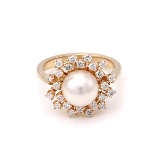 Color Gemstone Ring in 14 Karat Yellow with 1 Cultured White Pearl