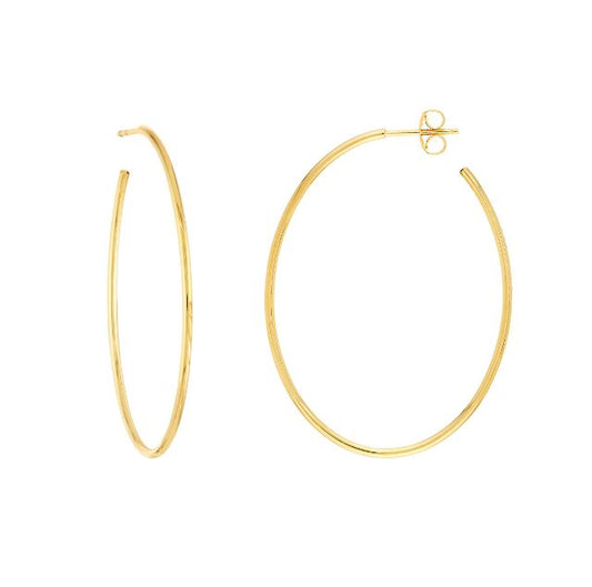 Oval Hoop Earrings (No Stones) in 14 Karat Yellow