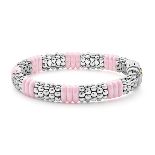 LAGOS Pink Caviar Collection Station Bracelet (No Stones) in Sterling Silver Ceramic White Yellow