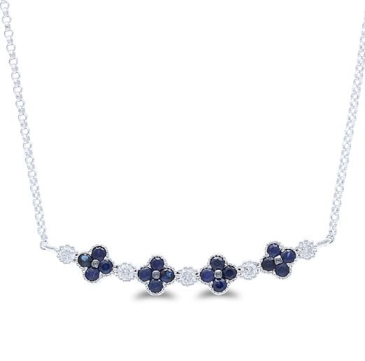 ELAN JEWELS LLC Color Gemstone Necklace in 14 Karat White Gold with 16 Round Sapphires 0.34ctw