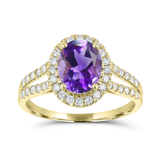 Color Gemstone Ring in 10 Karat Yellow with 1 Oval Amethyst 1.65ctw 9mm-9mm