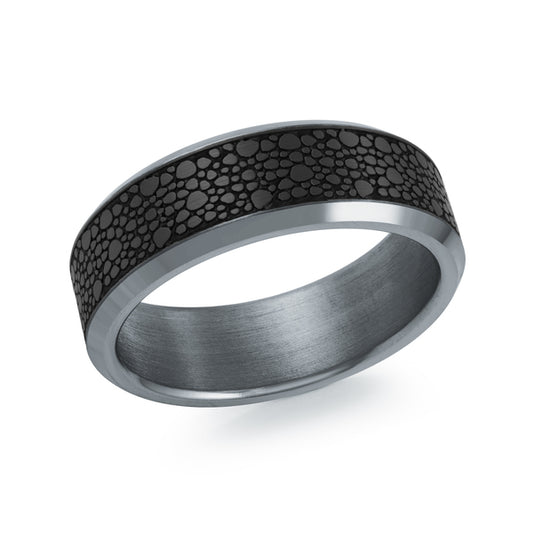 Carved Band (No Stones) in Tantalum - Carbon Fiber Black - Grey 7MM