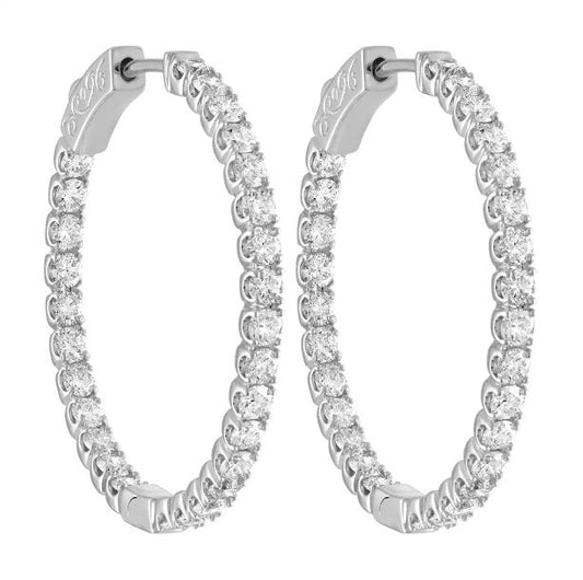 Medium Hoop Natural Diamond Earrings in 14 Karat White with 1.50ctw Round Diamond