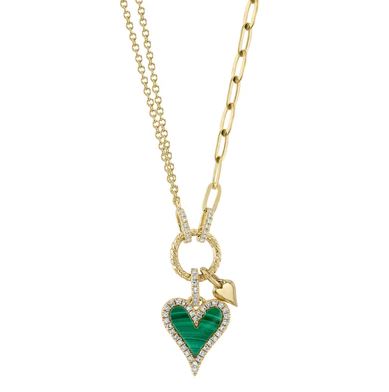 Shy Creations Heart Color Gemstone Necklace in 14 Karat Yellow Gold with 1 Malachite 0.57ctw