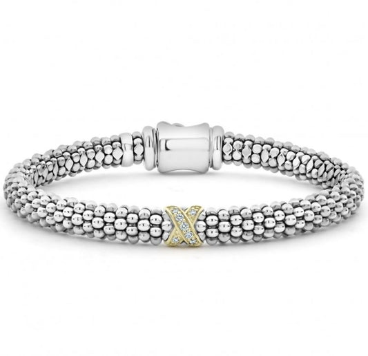 Caviar Lux Collection Natural Diamond Bracelet in Sterling Silver - 18 Karat White - Yellow with 0.07ctw Round Diamond