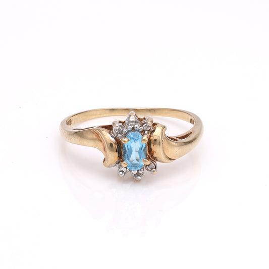 M Estate Collection Color Gemstone Ring in 10 Karat Yellow with 1 Oval Blue Topaz 0.22ctw