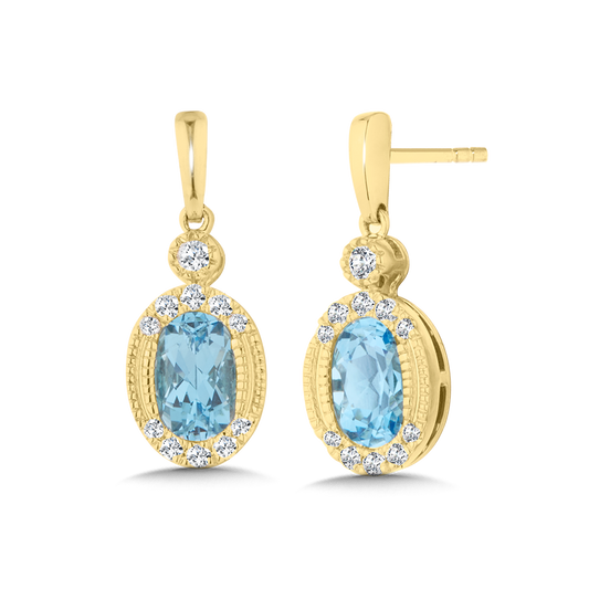 ReMARKABLE Designs Dangle Blue Topaz Earrings in 14 Karat Yellow Gold with 2 Oval Blue Topazes 1.40ctw