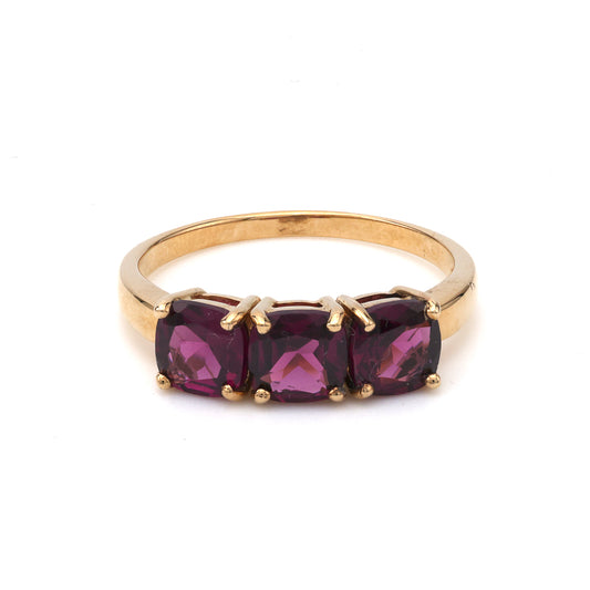 M Estate Collection Color Gemstone Ring in 10 Karat Yellow with 3 Square Cushion Rhodolite Garnets