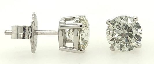 Stud Natural Diamond Studs in 14 Karat White with 2.02ctw H I2 Round Diamonds