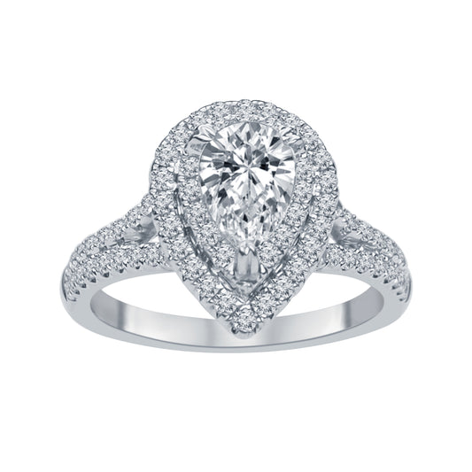 ReMARKable Designs Halo Engagement Ring in 14 Karat White Gold with 0.45ctw of Round Lab-Grown Diamond, Clarity: VS2, Color: E