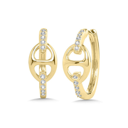 ReMARKABLE Designs Small Hoop Natural Diamond Earrings in 10 Karat Yellow Gold with 0.10ctw Round Diamond