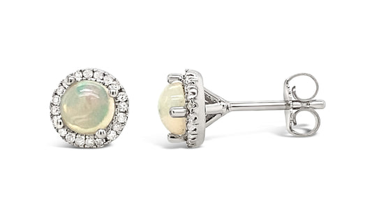 Stud Color Gemstone Earrings in Sterling Silver White with 2 Round Opals 5.2mm