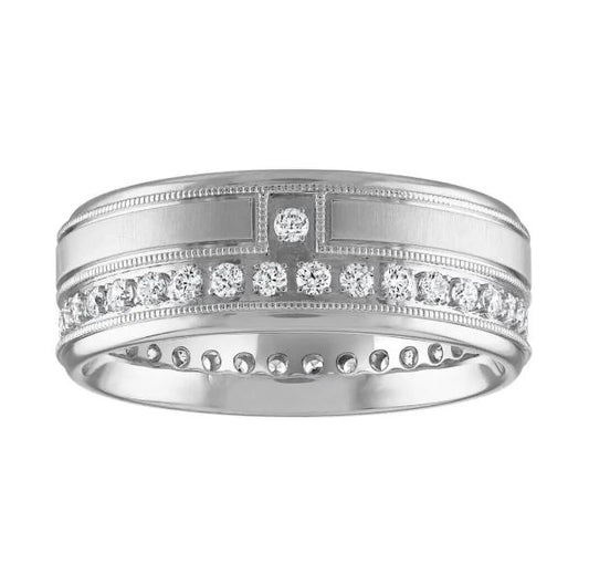 Natural Diamond Men's Wedding Band in 14 Karat White with 0.75ctw Round Diamond