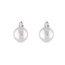 Stud Color Gemstone Earrings in 14 Karat White with 2 Round Pearls 6.5mm-7mm