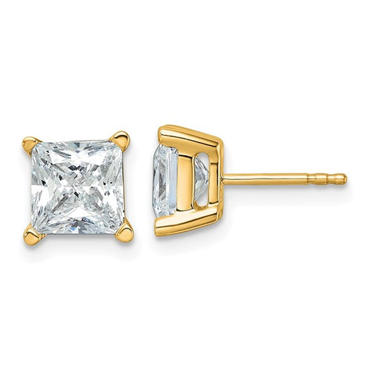 Lab-Grown Diamond Studs in 14 Karat Yellow with 4.00ctw Princess Lab Grown Diamonds