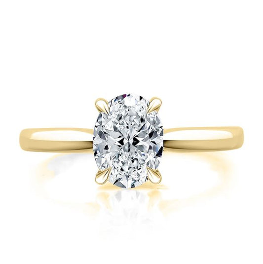 Solitaire Hidden Accent Natural Diamond Semi-Mount Engagement Ring in 14 Karat Yellow with 15 Round Diamonds, Color: G/H, Clarity: SI1, totaling 0.08ctw