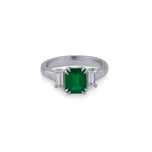 Color Gemstone Ring in 18 Karat White with 1 Emerald Emerald 1.14ctw 7.9mm-7.9mm