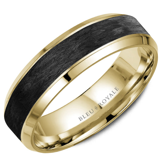 Carved Band (No Stones) in Carbon Fiber - 14 Karat Black - Yellow 6.5MM