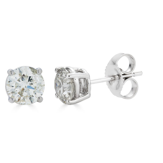 Stud Natural Diamond Studs in 14 Karat White with 1.25ctw I SI2 Round Diamonds