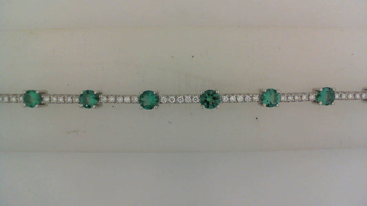 ReMARKABLE Designs Station Color Gemstone Bracelet in 14 Karat White Gold with 16 Round Emeralds 2.21ctw