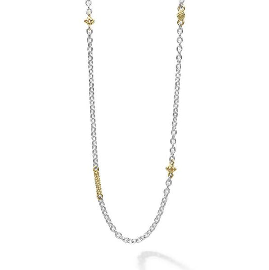 Lagos Caviar Icon Collection Station Necklace (No Stones) in Sterling Silver - 18 Karat White - Yellow