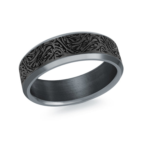 Carved Band (No Stones) in Tantalum - Carbon Fiber Black - Grey 7MM