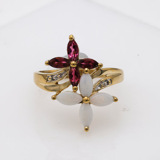 M Estate Collection Color Gemstone Ring in 10 Karat Yellow with 4 Marquise Pink Tourmalines 0.50ctw 5mm