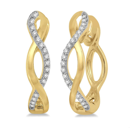 Small Hoop Natural Diamond Earrings in 10 Karat Yellow with 0.10ctw Round Diamond