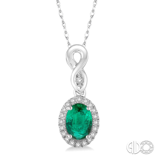 Pendant Color Gemstone Necklace in 14 Karat White with 1 Oval Emerald 6mm-6mm