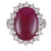 Color Gemstone Ring in 18 Karat White with 1 Cabochon Purple Red Ruby 15.73ctw 18.31mm-18.31mm